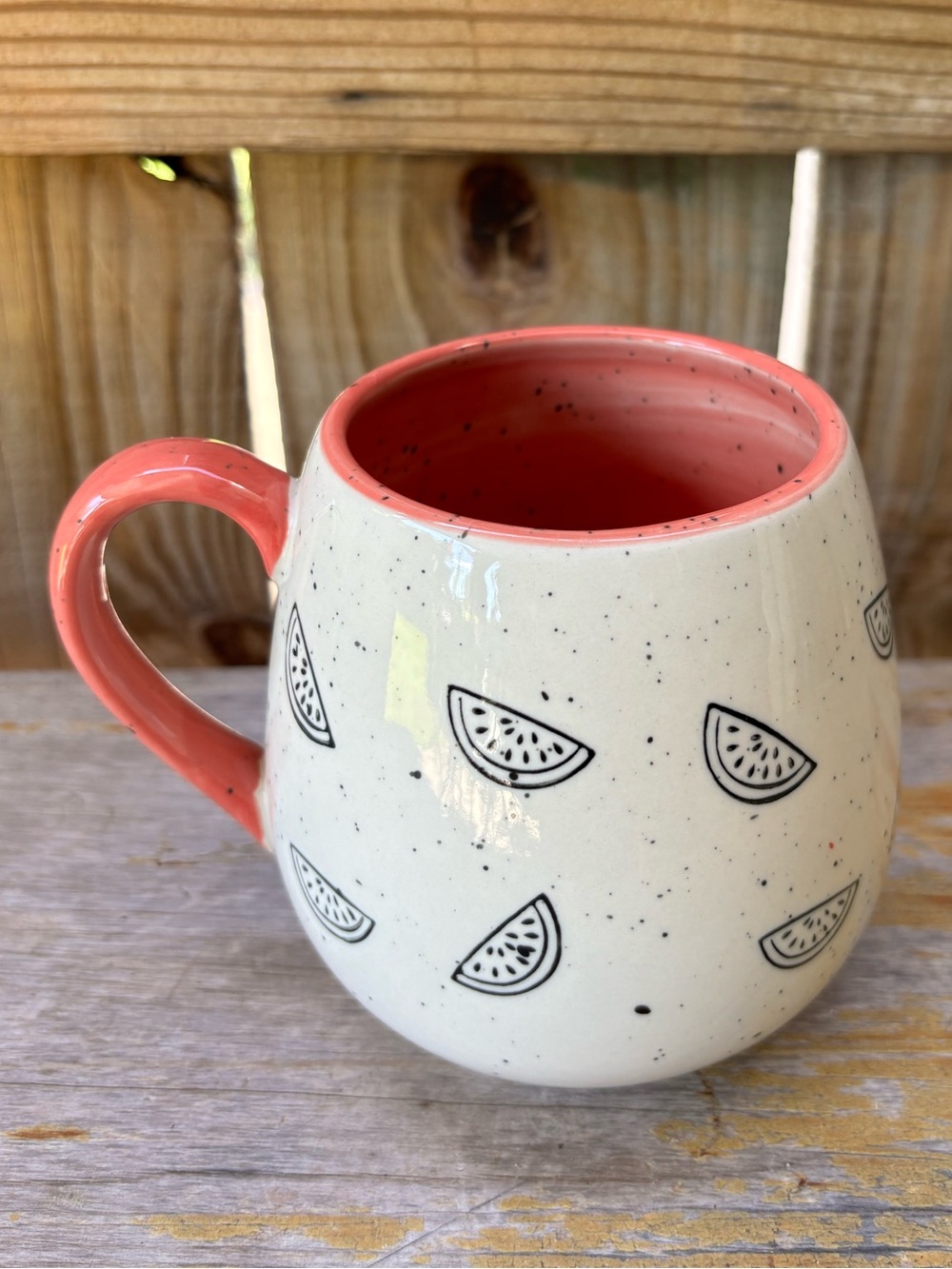 Meritage Watermelon Speckled Stoneware Large Cream & Pink Coffee Mug 18oz